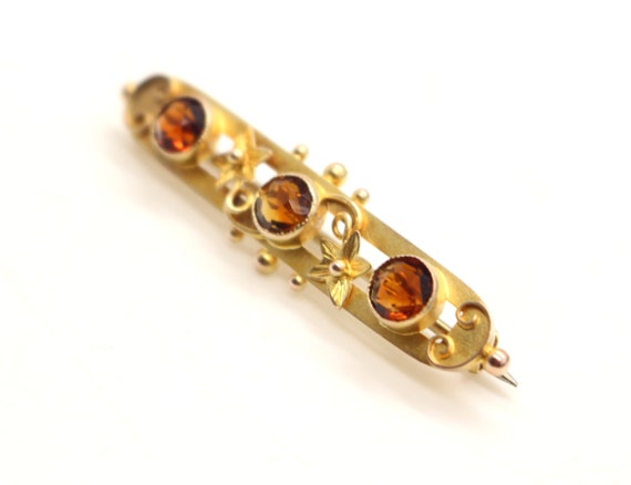 Edwardian 9ct Yellow Gold Red Garnets Ivy Leaf Br… - image 3