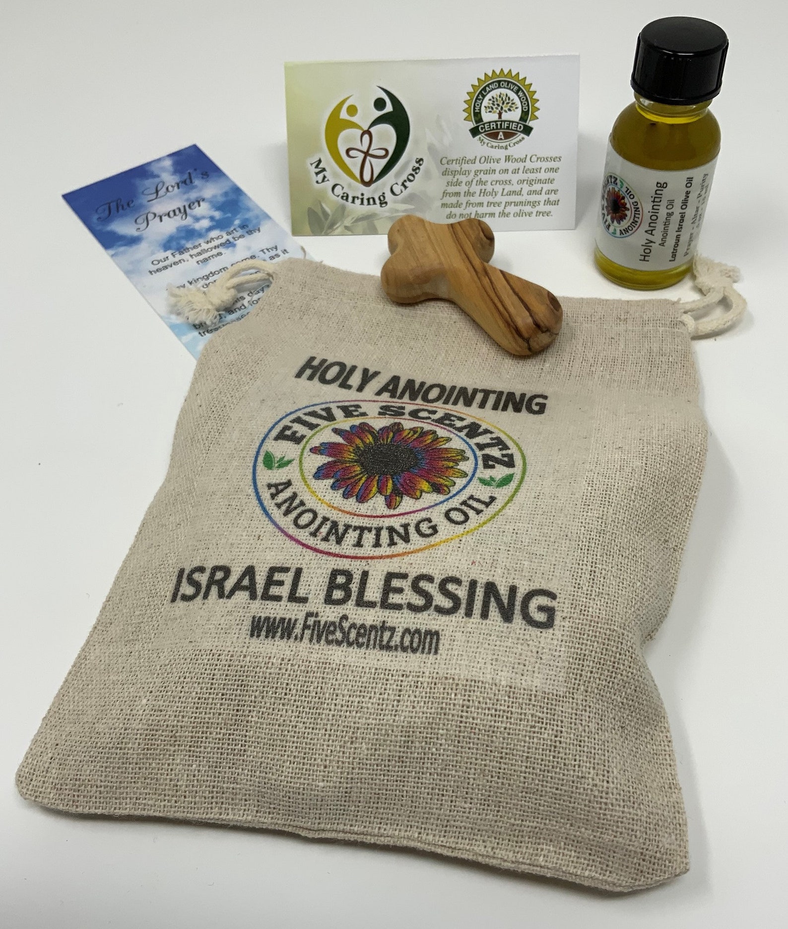 Israel Blessing Gift Bag With Latroun Monastery Olive Oil Holy Anointing Oil Caring Cross Hand 