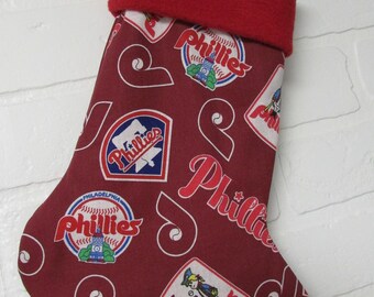 Small Phillies  stocking/gift bag, kids stocking, baby stocking, tree ornament, sports stocking, holiday gift, gift card bag, MLB, Man Cave