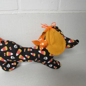 Halloween Stuffed Dachshund: Candy Corn & Skeleton Decor