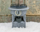 Vintage Enamelware Stove Kerosene Camping Cooker Burner Enamel Heater Gray Speckleware Emaille Petroleumstel