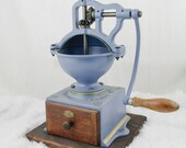 Antique PEUGEOT FRERES A2 Cast-Iron Coffee Grinder Mill Koffiemolen Moulin Molinillo Cafe Macinacaffe Restored Blue Grey Gold