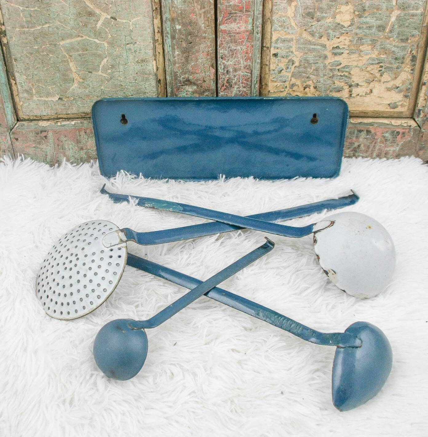 Enamel Spoon Rack Vtg Enamel Spoon Utensils Rack With Spoons Enamelware Wall Holder ...