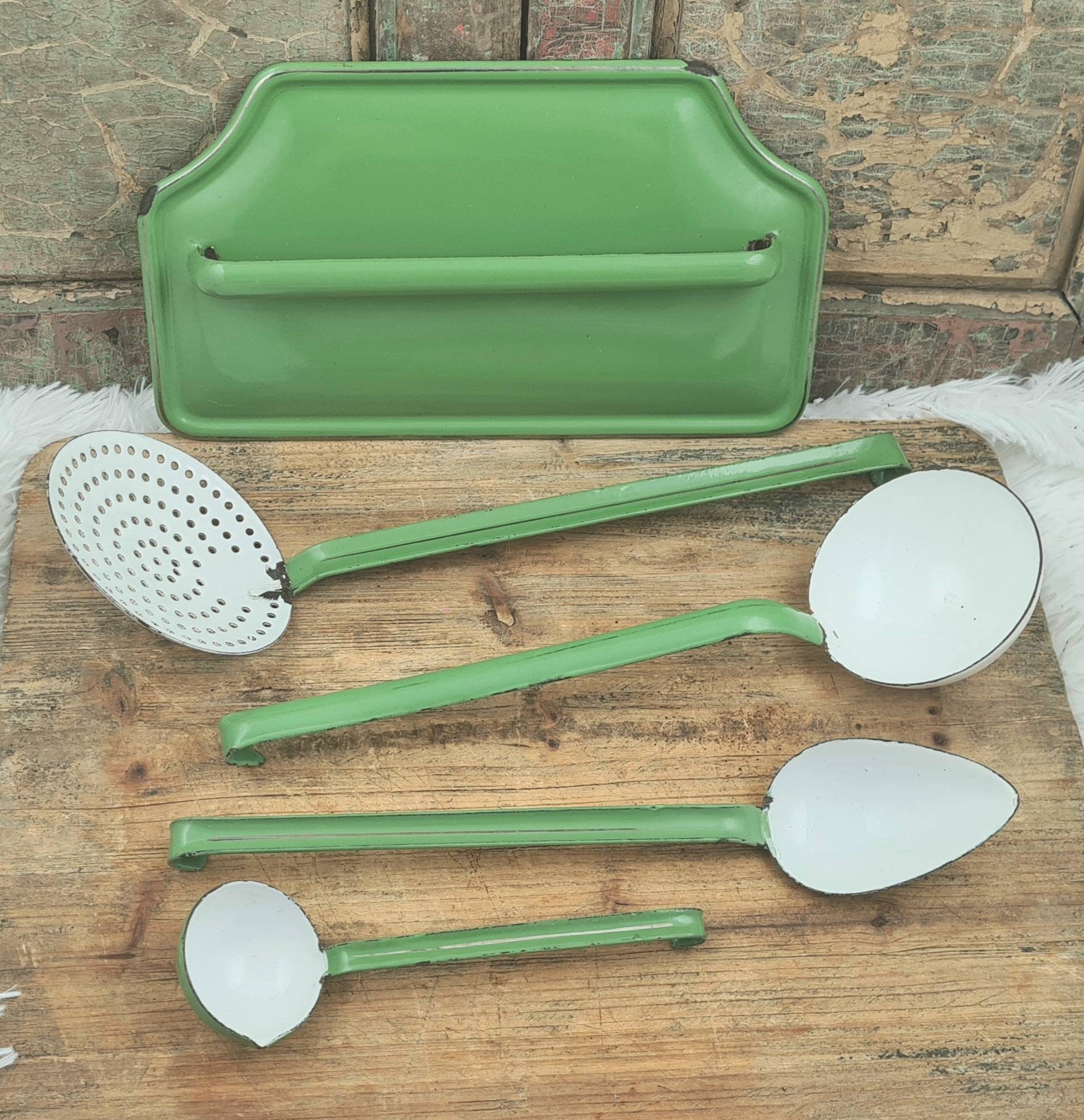 Vtg Enamel Spoon Utensils Rack with Spoons Enamelware Wall Etsy