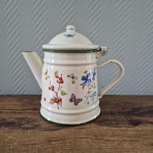 Vintage Old enameled teapot Coffee Pot JANNEKE BRINKMAN Hinged Lid Water kettle Kaffeekanne water kettle teapot small kettle