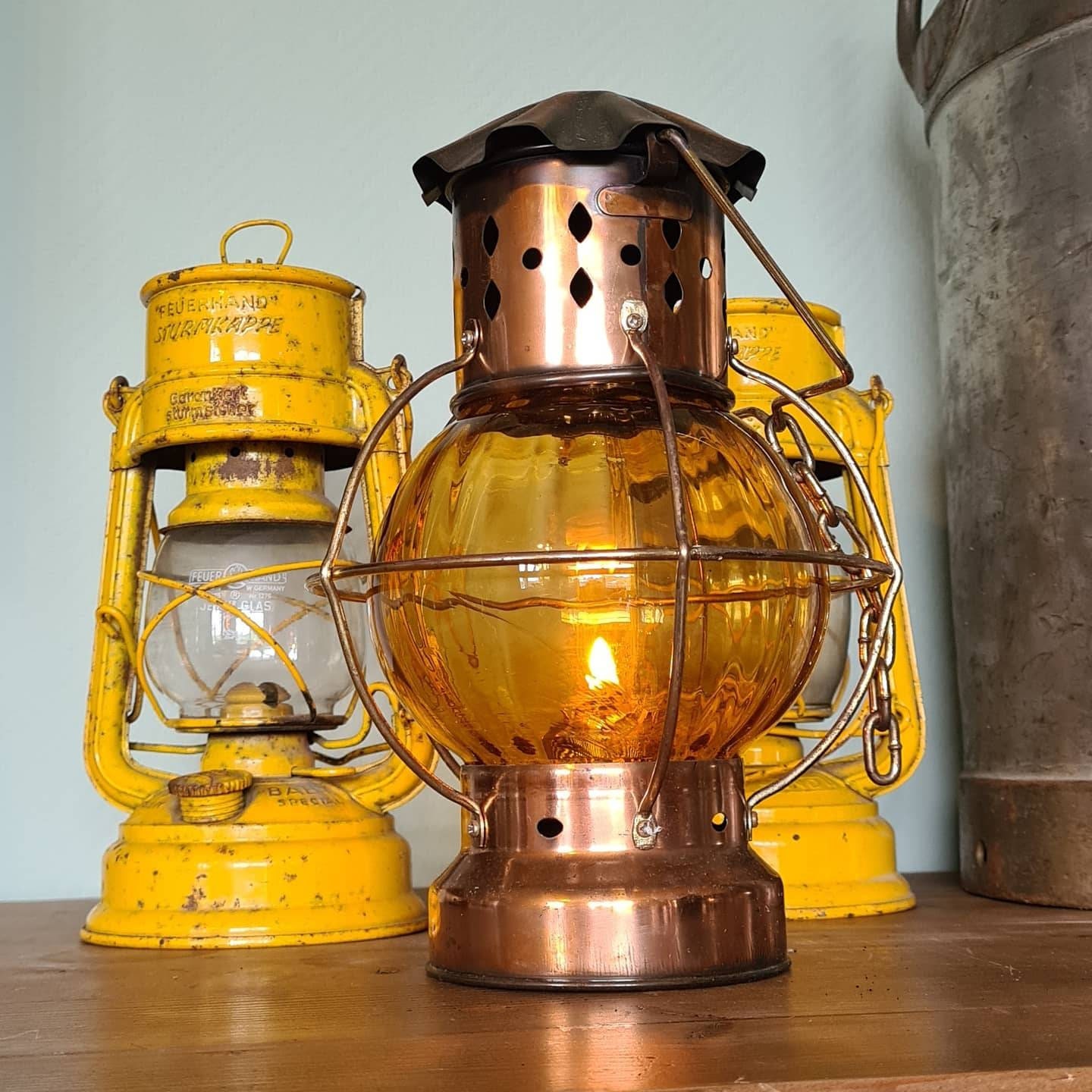 Vintage Kerosene Lantern Amber Glass Globe Camping Hurricane Etsy