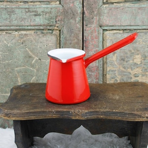 Vintage Emailleware Milchtopf Rote Emaille Kochtasse Türkische Kaffeekanne m. Tülle