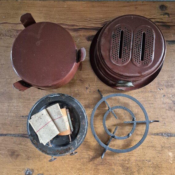Réchaud à Pétrole émaillé Vintage - 2 Mèches, Brun, Camping, Années 1920-1940