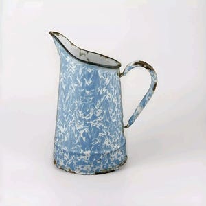 Vintage French Jug Enamelware Swirl Pitcher Enamel Coffee Pot Graniteware Marble