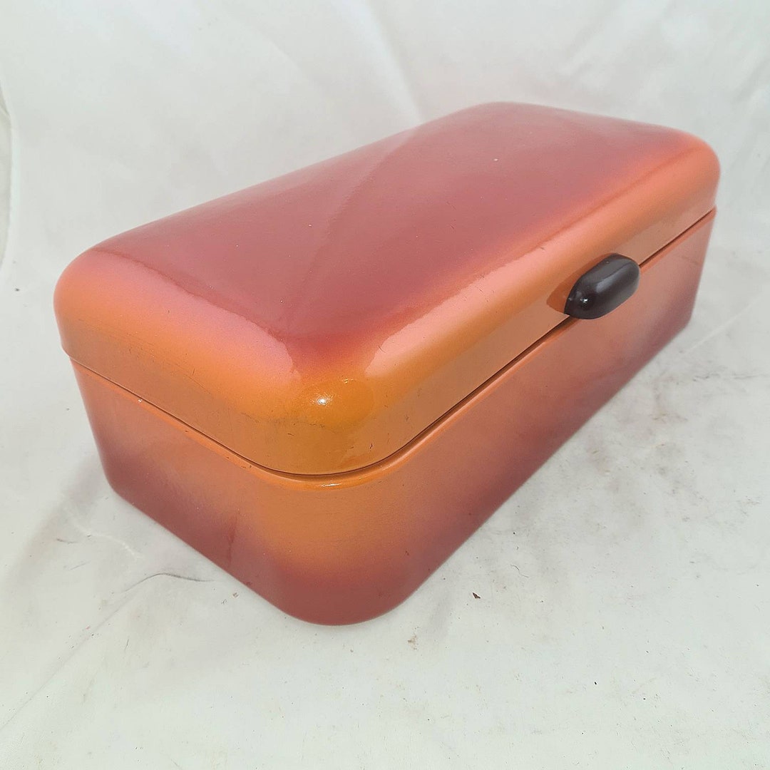 Vintage Enamel BREAD BOX Enamelware Orange Flamed Bin Etsy