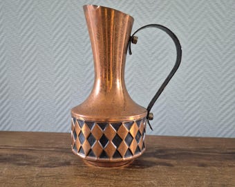 Vintage Copper Vase Pitcher Jug Embossed Handle Copper pitcher checkered