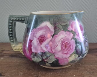 Antique JEAN POUYAT Limoges cider Lemonade pitcher JPL Water jug Roses 1891-1932 jug