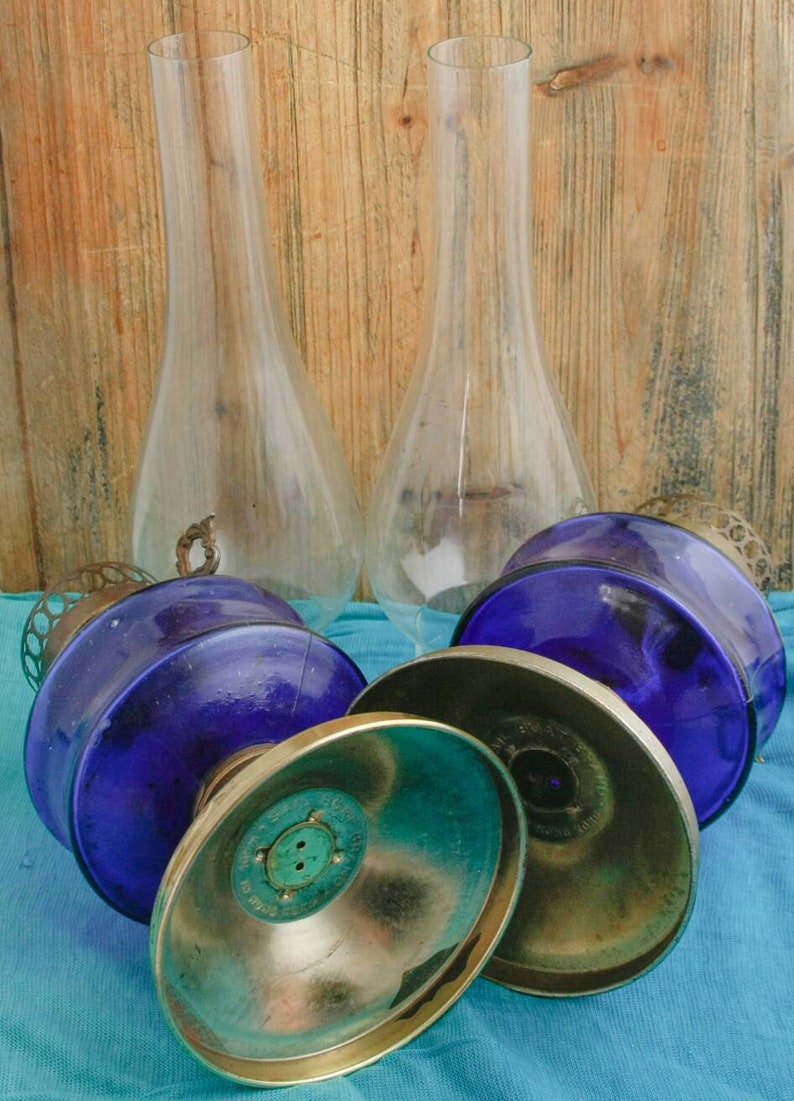 Vintage SAIL BOAT BRAND Oil Lamp Set Kobalt Blue Glass oil Etsy