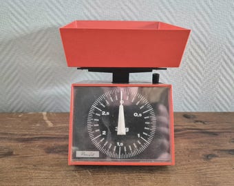 Báscula de cocina PRINCIPAL vintage de mediados de siglo, de estilo espacial, de plástico naranja, retro, balanza de pesaje