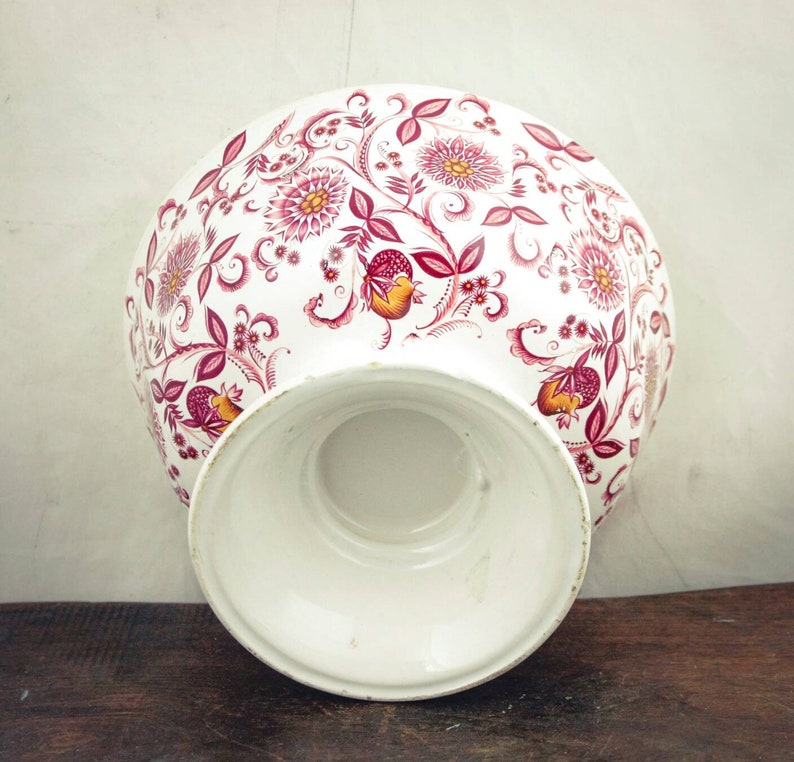 Ceramic footed bowl white with pink floral design