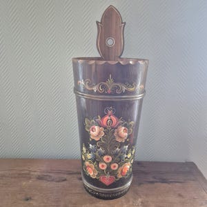 Vtg Hindeloopen Hand Crafted Wood Painted Umbrella Stand Holder DUTCH Folk Art Umbrella Stand