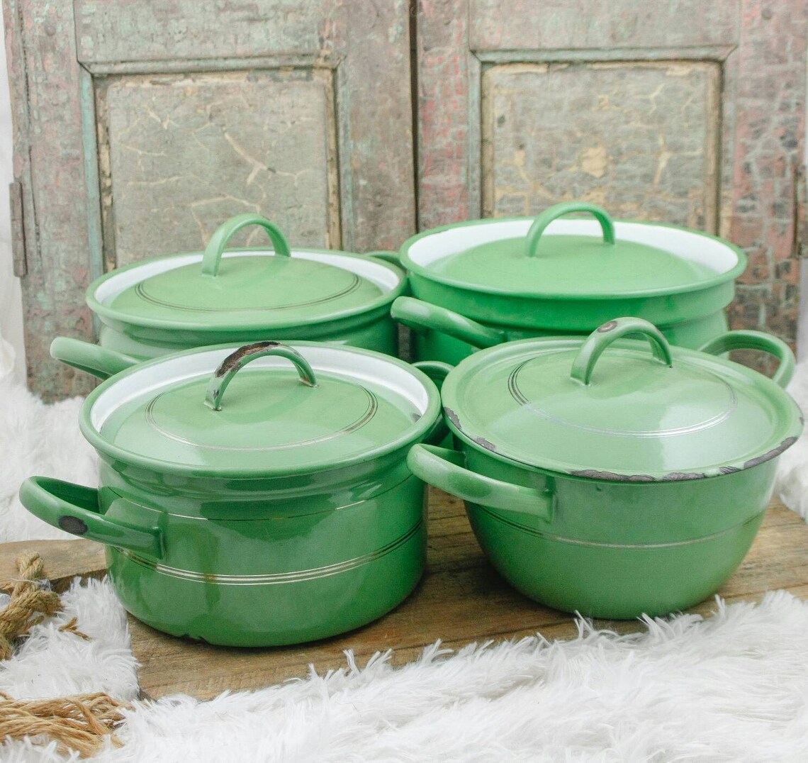 Dutch Enamelware Pan Set Camping Cookware C1950 Enamel Reseda Etsy