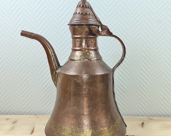 Antique middle eastern persian islamic kettle water coffee tea pot copper brass dallah