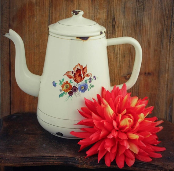 Vintage Floral Enamel Coffee Pot Enamelware Tea Kettle | Etsy