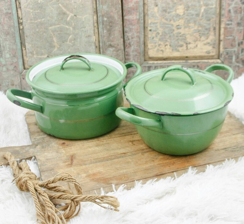 Dutch Enamelware Pan Set Camping Cookware C1950 Enamel Reseda Etsy