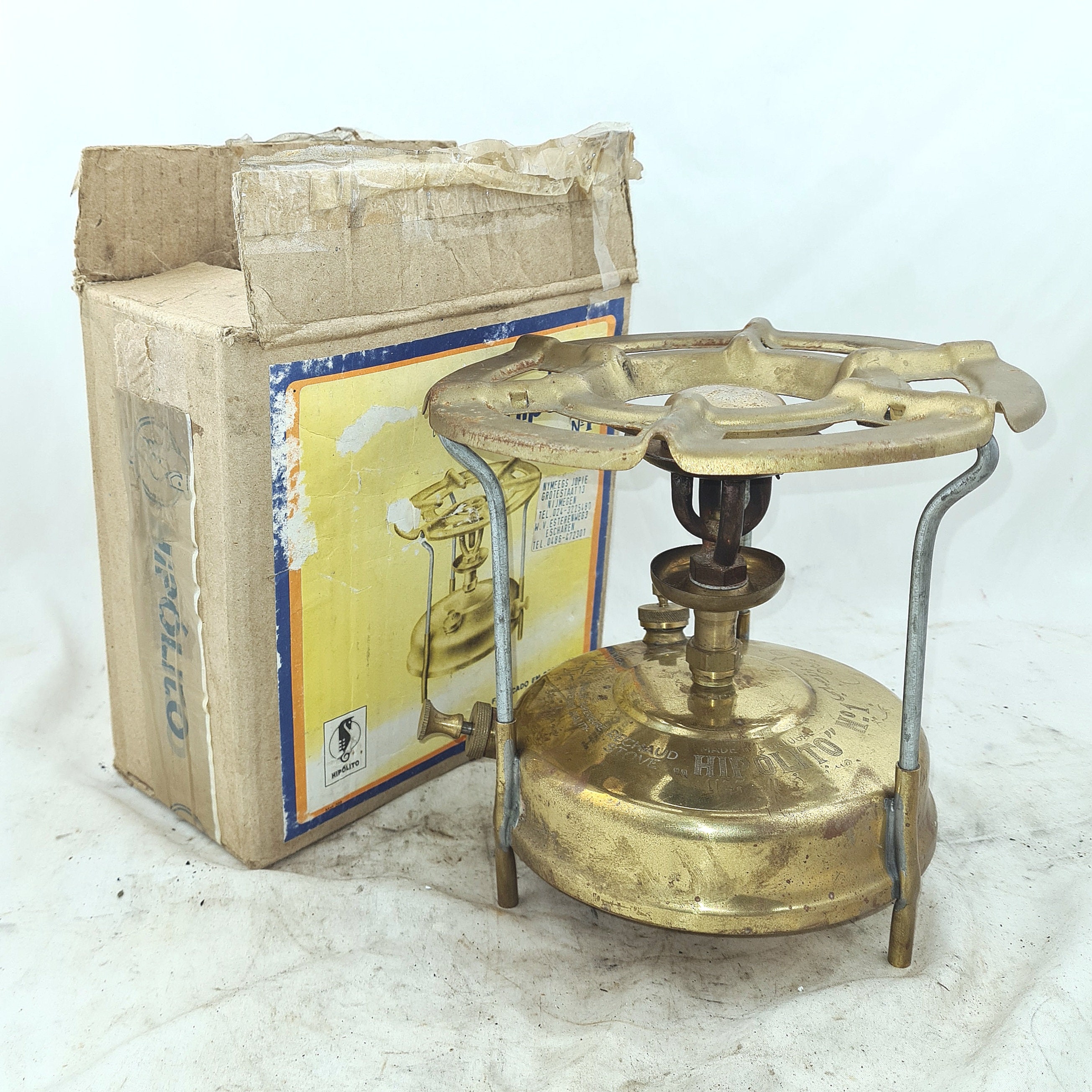 Rechaud ancien camp Veritas MARK paraffin brass stove England vintage