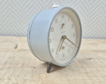 Réveil rond bleu Junghans vintage du milieu du siècle fabriqué en Allemagne