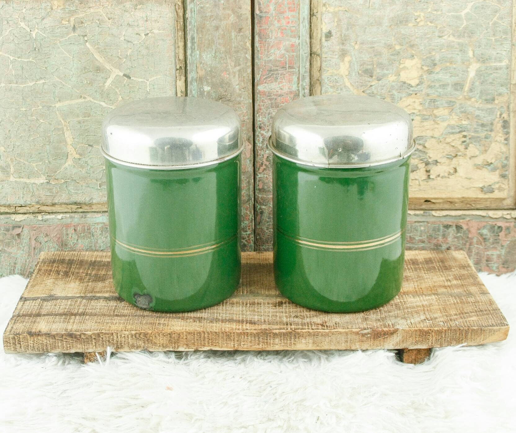 Vintage CANISTER SET Darkgreen Enamel Coffee Tea Dutch Enamelware Storage Jars Etsy