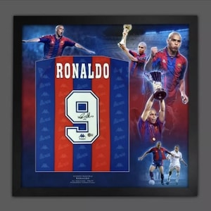 Ronaldo Nazário of Barcelona Signed Shirt Framed Jersey Autographed Display BECKETT COA signed football shirt