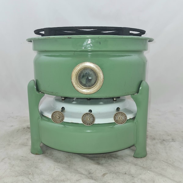 Vtg. Enamelware Stove Kerosene 3-wick Enamel camping cooker Paraffin Reseda Green Kooktoestel Petroleumstel Petroleum ofen kocher