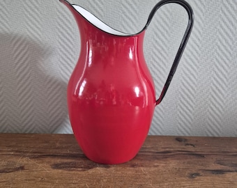 Jarra de esmalte vintage, jarra de agua esmaltada, Lampetkan rojo