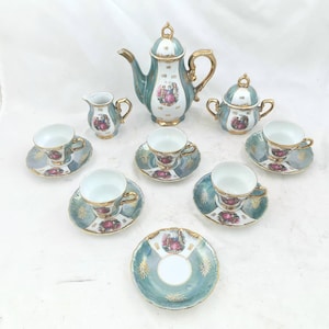 Vintage coffee set Limoges scenery Pot Sugar Creamer Coffee Cups Porcelain Coffee or Tea tableware