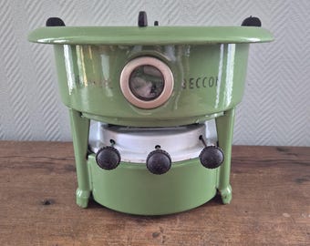 Estufa de queroseno BECCON vintage de esmalte, cocina de camping de esmalte de 3 mechas, estufa de camping verde, estufa de petróleo, aparato de cocina, estufa de cocina