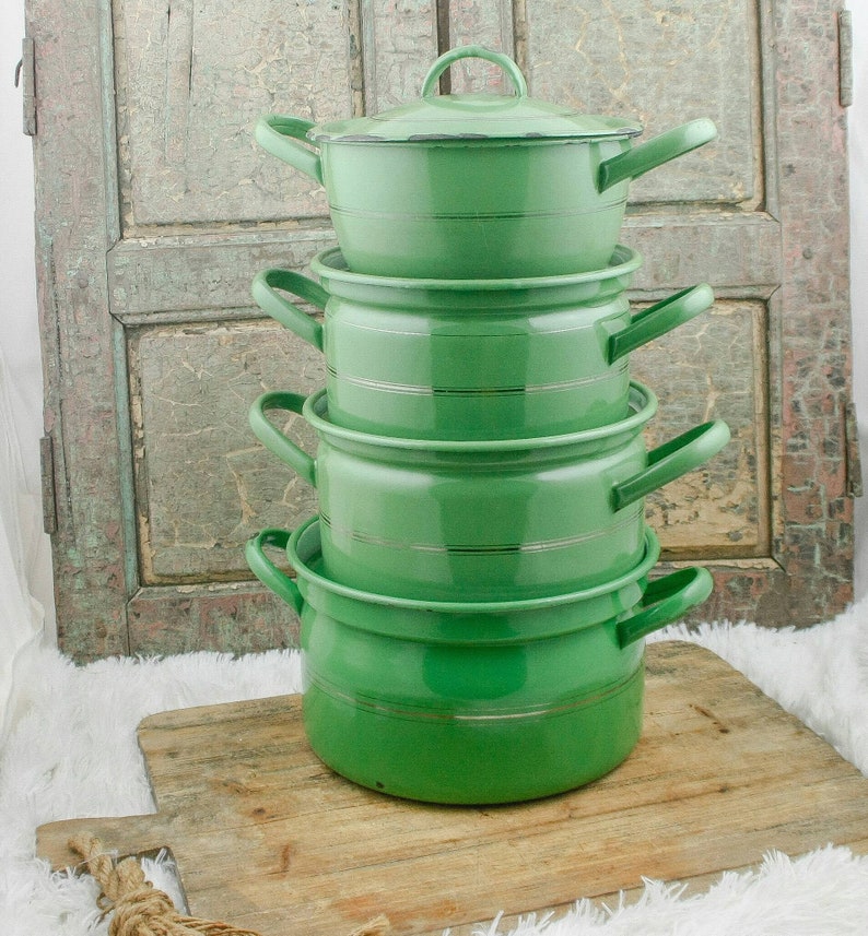 Dutch Enamelware Pan Set Camping Cookware C1950 Enamel Reseda Etsy