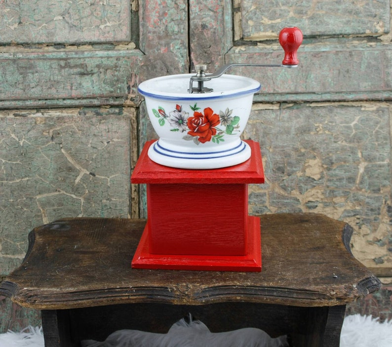 Vintage Coffee Grinder MILL Rare Porcelain Hopper Roses Floral Etsy