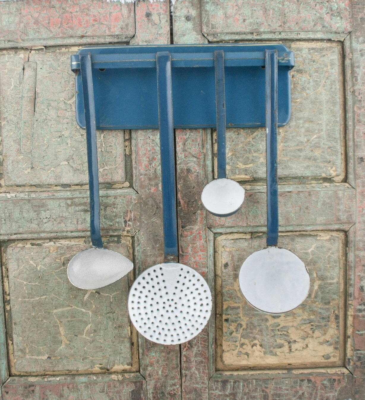 Enamel Spoon Rack Vtg Enamel Spoon Utensils Rack With Spoons Enamelware Wall Holder ...