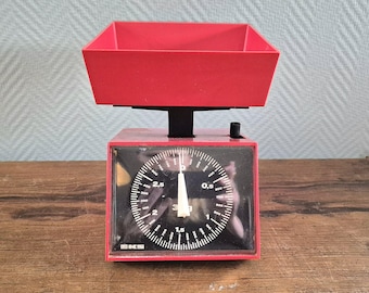 Vintage EKS Space Age Mid Century Kitchen Scale RED Plastic Retro Scales Balance Balance