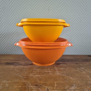 Vtg. Tupperware Servalier Set Schüssel Topf Behälter Aufbewahrung m. Deckel Box Mülleimer Ernte orange retro