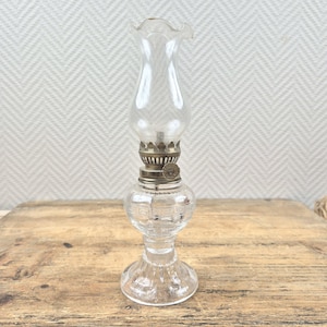 Lâmpada de óleo com base de vidro transparente vintage chaminé soprada à mão