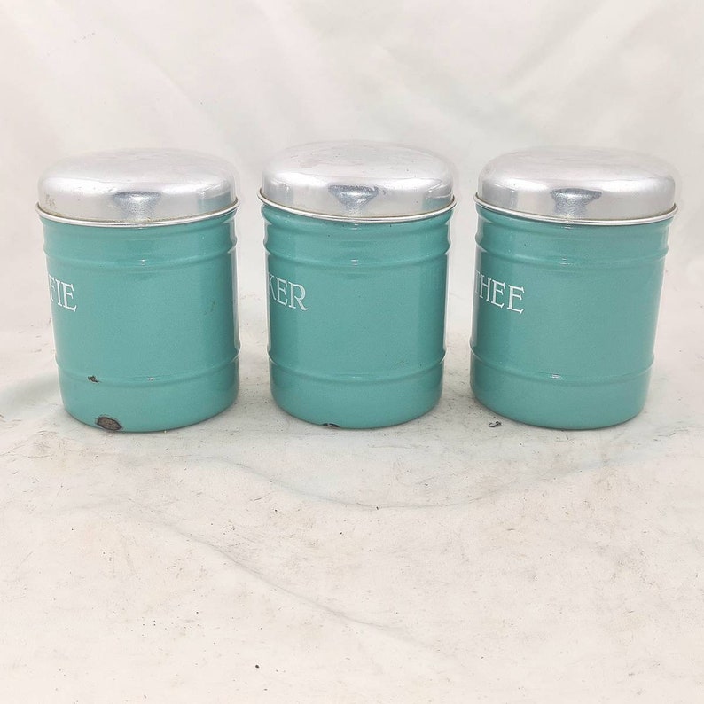 Vintage CANISTER SET Enamelware Coffee Sugar Tea Enamel Etsy