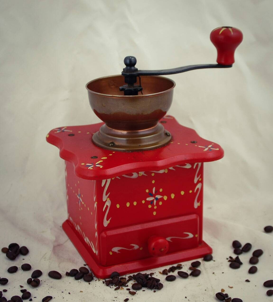 Vintage red Coffee Grinder Dutch folk art Hindeloopen table Etsy
