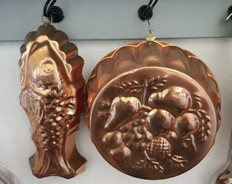 Vintage Portuguese Cookware tin copper colored mold wall hanging jelly cake chocolate mold
