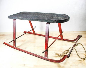 Antique 1900s SLEIGH Wood & Iron Snow iron curlicue runners Vintage Winter Sled christmas decoration