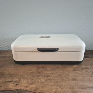 Vintage BREAD BOX Enamelware Storage Bin RETRO Brotkasten Broodtrommel