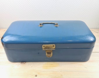 Enamel BREAD BOX DUTCH Enamelware BreadBox Large Blue Boite a pain emaillee Broodtrommel