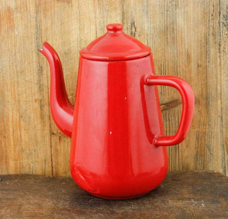 Vintage Dutch Coffee Pot Enamelware Red Enamel Tea Kettle Etsy