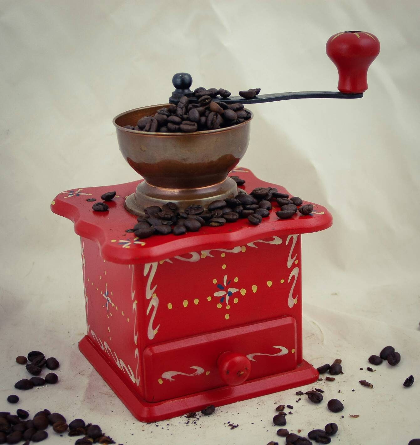Vintage red Coffee Grinder Dutch folk art Hindeloopen table Etsy