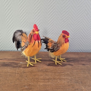Vintage Hahn Huhn Henne Feder Figuren 2er Set