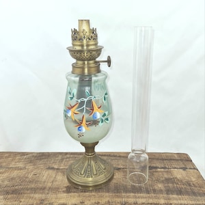 Antique Oil Lamp kerosene paraffin light French enamel handpainted wick burner Oil lamp Kerosene lamp
