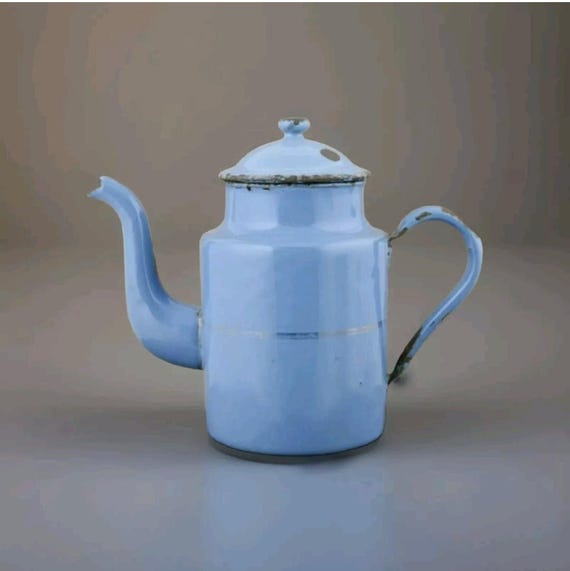 Vintage Enamelware Blue Enamel Tea Kettle Antique,Rare, Blue