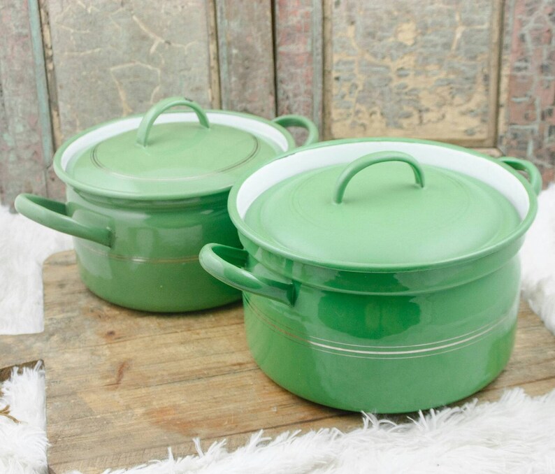 Dutch Enamelware Pan Set Camping Cookware C1950 Enamel Reseda Etsy